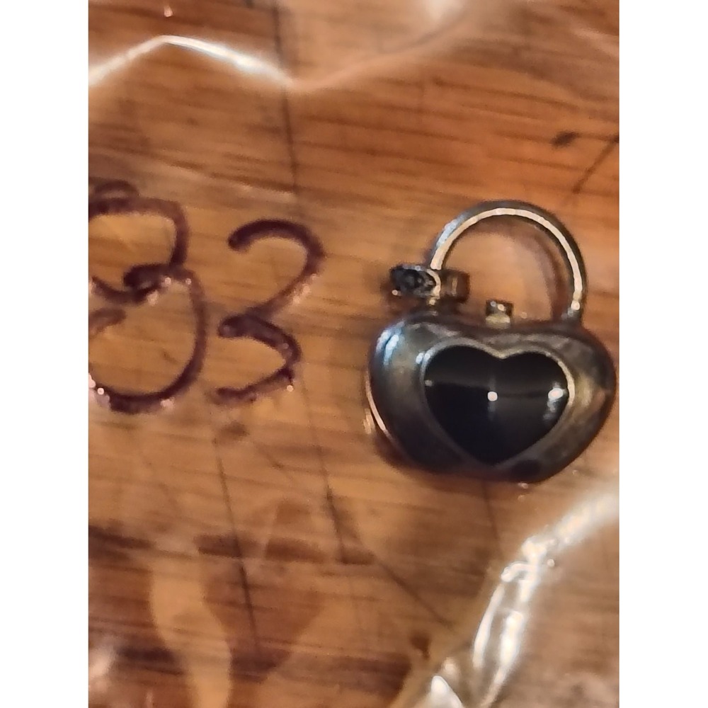 Vintage 925 Sterling Silver Heart Padlock Locket Pendant Charm Marcasite Onyx